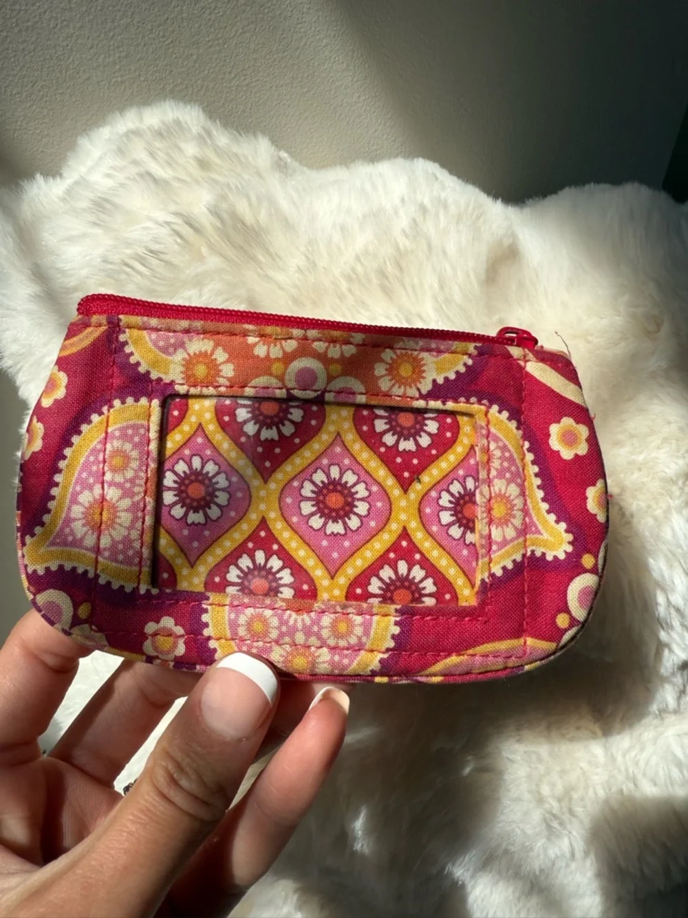 Vera Bradley Hot Pink Floral Zip mini wallet with Orange & Yellow Accents - Picture 2 of 4